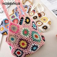 HOBBYHUB Túi Boho cắt rời Túi dệt kim công suất lớn móc hoa hợp thời trang