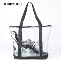 HOBBYHUB Túi đeo vai, Túi bơi đi biển trong suốt PVC, Đơn giản có dây kéo Túi Tote dung tích lớn Nữ