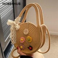 HOBBYHUB Túi dệt thủ công, Túi xách thủ công lưu trữ, Túi đi biển dệt dây Cotton phong cách nông thôn