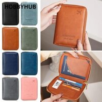 HOBBYHUB Túi đựng du lịch, Túi đựng hộ chiếu có dây kéo chống trộm RFID, Hộp đựng thẻ ID bằng da PU màu trơn