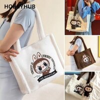 HOBBYHUB Túi Tote Labubububu, Túi đeo vai thêu lông thỏ giả, Túi mua sắm túi xách Labububububu sức chứa lớn