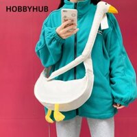 HOBBYHUB Túi Tote vịt, Túi đeo vai dây kéo chéo dễ thương, Quà tặng trường học hợp thời trang dành cho học sinh Túi ngỗng ngớ ngẩn