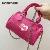 HOBBYHUB Túi xách Barbie màu hồng, Ba lô PU Túi đeo vai Barbie, Túi da di động bóng thời trang dành cho nữ