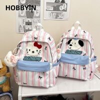HOBBYIN Túi đi học cho mèo KT, Ba lô Hello Kitty sọc Nhật Bản dung tích lớn, Túi sách hoạt hình thời trang