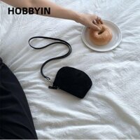 HOBBYIN Túi Shoudler nách, Ví đựng tiền xu phong cách cổ điển da lộn, Túi Messenger mềm màu trơn thiết kế sang trọng dành cho nữ