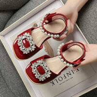 Hobibear Dép nữ mùa hè mới dành cho trẻ em giày cao gót đế mềm kim cương giả thời trang bé gái công chúa