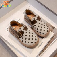 Hobibear Polka dot căn hộ thông thường cho bé gái Giày đế bằng da Hàn Quốc tất cả trong một chống trượt