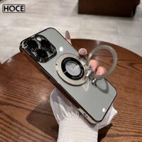 Hoce 360° Xoay Kim Loại Từ Nhẫn Giá Đỡ Ốp Lưng Điện Thoại Cho IPhone 14 15 13 12 Pro Max 14plus 15Plus Khung Mạ Trong Suốt Chống Sốc