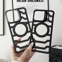 Hoce cho iPhone 12 13 14 15 16 Pro Max Ốp điện thoại từ tính bằng sợi Carbon không khung có giá đỡ ống kính tản nhiệt Ốp lưng PC cứng
