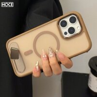 Hoce Gấp Giá Đỡ Kim Loại Ốp Lưng Điện Thoại Từ Tính Cho IPhone 16 15 14 13 12 11 Pro Max 16Plus Mờ Trong Suốt Ốp Lưng