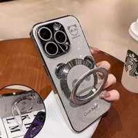 Hoce Gấu Dễ Thương Giá Đỡ Từ Tính Ốp Lưng Điện Thoại iPhone 16 15 14 13 12 Pro Max Mạ Khung Chống Sốc Lấp Lánh Bling Bìa Cứng