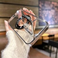 Hoce Mạ Khung Ống Kính Giá Đỡ Ốp lưng iPhone 15 14 13 12 Pro Max Từ Logo Lỗ Acrylic Cứng PC Trong Suốt Ốp Lưng Ốp Lưng