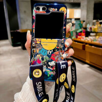 Hoce Mềm Hoạt Hình Mặt Cười Blu-ray Silicon Ốp Lưng Điện Thoại Samsung Galaxy Z Flip 6 5 5G Có Thể Điều Chỉnh Đeo Ngang Dây Ốp Lưng