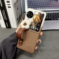 Hoce n3flip 3D Len Hoa Dây Đeo Cổ Tay Giá Đỡ Màu Gradient Vỏ Điện Thoại Cho OPPO Find N3 Flip n3flip 5G Vỏ Bảo Vệ Cứng Chống Sốc Trường Hợp