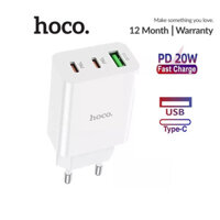 Hoco Hoco Chính Hãng - Cốc Sạc Hoco C99A PD20W+QC3.0 2 Cổng Type-C Và 1 Cổng USB Chân Tròn Tiêu Chuẩn - Màu Trắng