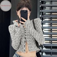 Hodou Thời Trang Nữ Dạo Phố Dài Tay Sang Trọng Xếp Ly Mỏng Ngắn Dệt Kim Cardigan VN