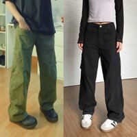 Hoho.Unisex Quần kaki ống rộng CHAP phong cách cá tính Hàn Quốc hàng thiết kế Nam Nữ