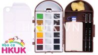 Holbein Solid Pro compo mini 2 water color travel kit set 12 màu 5ml kèm 2 cọ vẽ + ống đựng nước + miếng mút Sponge + pallete