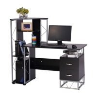 HomCom 52" Multi-Level Steel Wood Computer Workstation Desk with Shelves and Drawers, Black