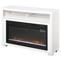 HOMCOM Multifunction Electric Fireplace TV Stand with Storage Shelf, Cable Management, and LED Flame Effect, White