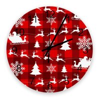 Home Decor 12 Inch Round Wooden Clock, Santa Sleigh Pine Tree Elk Snowflake Silent Non-Ticking Arabic Numeral, Battery Operated Clock Wall Decor fo...