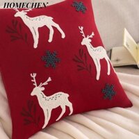 HOMECHEN 1 / 2 Vỏ Gối Giáng Sinh, Vỏ Gối Trang Trí Thêu 18 * 18 Inch Màu Đỏ, Sofa Gối Terylene Có Thể Phục Vụ