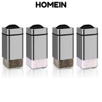 Homein 4 Chai Gia Vị, Bạc 120ML Bình Lắc Tiêu, Bình Muối Inox Dung Tích Lớn Vuông Nhà