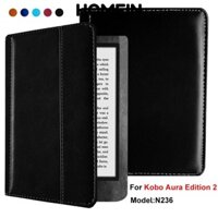 Homein 6 inch E-Reader, Auto Sleep / Wake Chống sốc N236 Folio Cover, Vỏ bảo vệ da lót sợi nhỏ chống trầy xước cao cấp cho Kobo Aura Edition 2