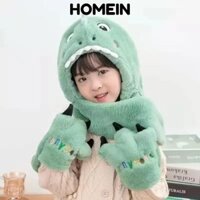 Homein Trẻ Em Khăn Có Mũ Trùm Đầu Găng Tay, Bảo Vệ Cổ Dày Ấm Áp Cho Bé Bộ Khăn, Thời Trang Lông Thú Giả Khủng Long Một Mảnh Mũ Bò Mùa Đông