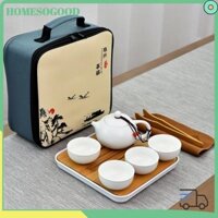 Homesogood 9 Cái / bộ Bộ Trà Gongfu Trung Quốc, Gốm Sứ Với 4 Cốc Trà Bộ Ấm Trà, Di Động Tất Cả Trong Một Có Túi Ấm Trà Du Lịch Mini Văn Phòng Ngoài Trời