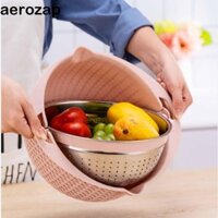 Homesogood Bát lọc thực phẩm, 4 trong 1 với 3 lưỡi hái Giỏ thoát nước nhà bếp, Dụng cụ rửa rau củ Hai lớp có thể xoay được Bát trái cây