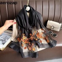 Homesogood Khăn lụa sang trọng, Khăn choàng Hijab mỏng cỡ lớn dành cho nữ, Khăn quàng cổ thời trang thêu hoa Khăn ren sáng bóng cho nữ