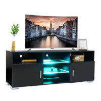 Hommpa LED TV Cabinet TV Stand 5 Open Layers and 2 Door-push Bookshelf Files Books Storage Shelves with 4 LED Light Mode