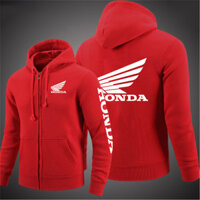 Honda Xe Máy Xu Hướng Thời Trang Áo Honda Cánh Xe Logo In Áo Hoodie Áo Lông Cừu Ấm Áo Chui Đầu Áo Khoác Nam Màu Đỏ Zip Áo Khoác