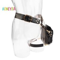 Honeyba  Retro Punk Da PU Thắt Lưng Túi Thả Chân Túi Vuông Túi Thắt Lưng Ngoài Trời Chân Túi Điện Thoại Xe Máy Cross Fanny Túi Đẹp