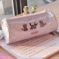 Hồng Dâu Kem Mèo Con Xi Lanh Xi Lanh Bút Chì pvc Chống Thấm Nước Chống Bụi Bẩn Sinh Viên Túi Văn Phòng Phẩm Giá Trị Cao