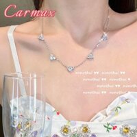 Hồng Kim Cương Trái Tim Xương Đòn Dây Chuyền Pha Lê Dài Bạc 925 Bông Tai Trái Tim Tình Yêu Tua Rua Bộ Bông Tai