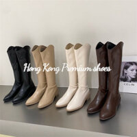 Hong Kong Premium shoes❥(_-) Giày bốt mũi nhọn thời trang dài hiệp sĩ ins xu hướng phong cách mới nâng cao giày bốt nữ 3CM
