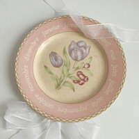 [Hồng / Tím] Đĩa cạn, sâu lòng, đĩa bánh chữ Pháp lòng hoa vintage viền chữ men mịn pastel dễ thương gốm sứ Nhật Âu