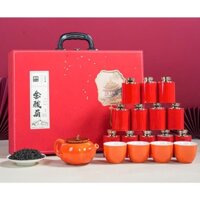 Hồng Trà Kim Tuấn Mi Hộp Đỏ 12 Lon + Combo 1 Bộ Ấm Chén 4 Ly Lịch Sự
