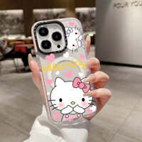 Hồng Trái Tim Yêu Thương Hello Kitty Không Dây Sạc Từ Tính Cho IPhone 11 14 15 16 Pro Max 12 13 Pro Max Cover 14 15 16 PLUS Silicon Mềm Trong Suốt Ốp Lưng Chống Sốc
