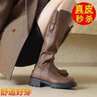 Hongjingfly Giant Look ~ Da Thật Chính Hãng Giày Bốt Dài Đến Đầu Gối Nữ Thu Đông Lông Cừu Lót Hiệp Sĩ Giày Ôm Hơn Nhìn Boot