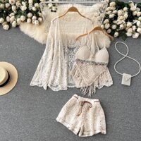 Honnie house-Sét Bộ Đồ Ren Bikini Lưới Hàng QC Áo Bra Tuarua