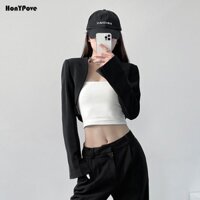 Honypove Áo Khoác Vest Lưng Cao Siêu Ngắn Cỡ Nhỏ Thời Trang Sang Trọng Cho Nữ