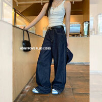 Honypove  Quần jean ống rộng dáng rộng dáng rộng dáng rộng thường ngày màu xanh 2025 Quần áo nữ