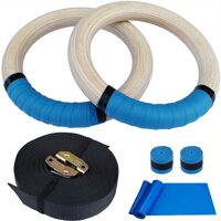 Hoocan Wood Gymnastics Rings Olympic Gym Ring Workout Exercise Rings with 14.76ft Straps for Men and Girls