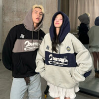 HOODIE 98 - Áo khoác hoodie boxy phối màu form rộng mũ to nam nữ unisex màu ĐEN/XÁM TIÊU 🖤