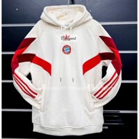 (Hoodie Nỉ Bông Hàng Đẹp) Áo Hoodie CLB Bayern Munich 24/25 Hot Trend Màu Kem be có mũ form rộng logo thêu