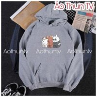 Hoodie nữ ATV Áo hodie 3 gấu trắng mặt mèo chất nỉ bông nhé bạn giá rẻ nhiều màu - Xám,M