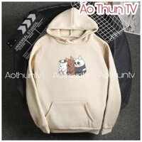 Hoodie nữ ATV Áo hodie 3 gấu trắng mặt mèo chất nỉ bông nhé bạn giá rẻ nhiều màu - Be,M